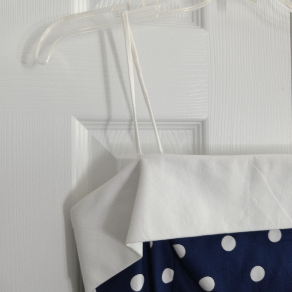 Vintage Mini Dress Cotton Polka Dot Navy Blue White Bow Linea Moda Size 8 - Picture 5 of 16